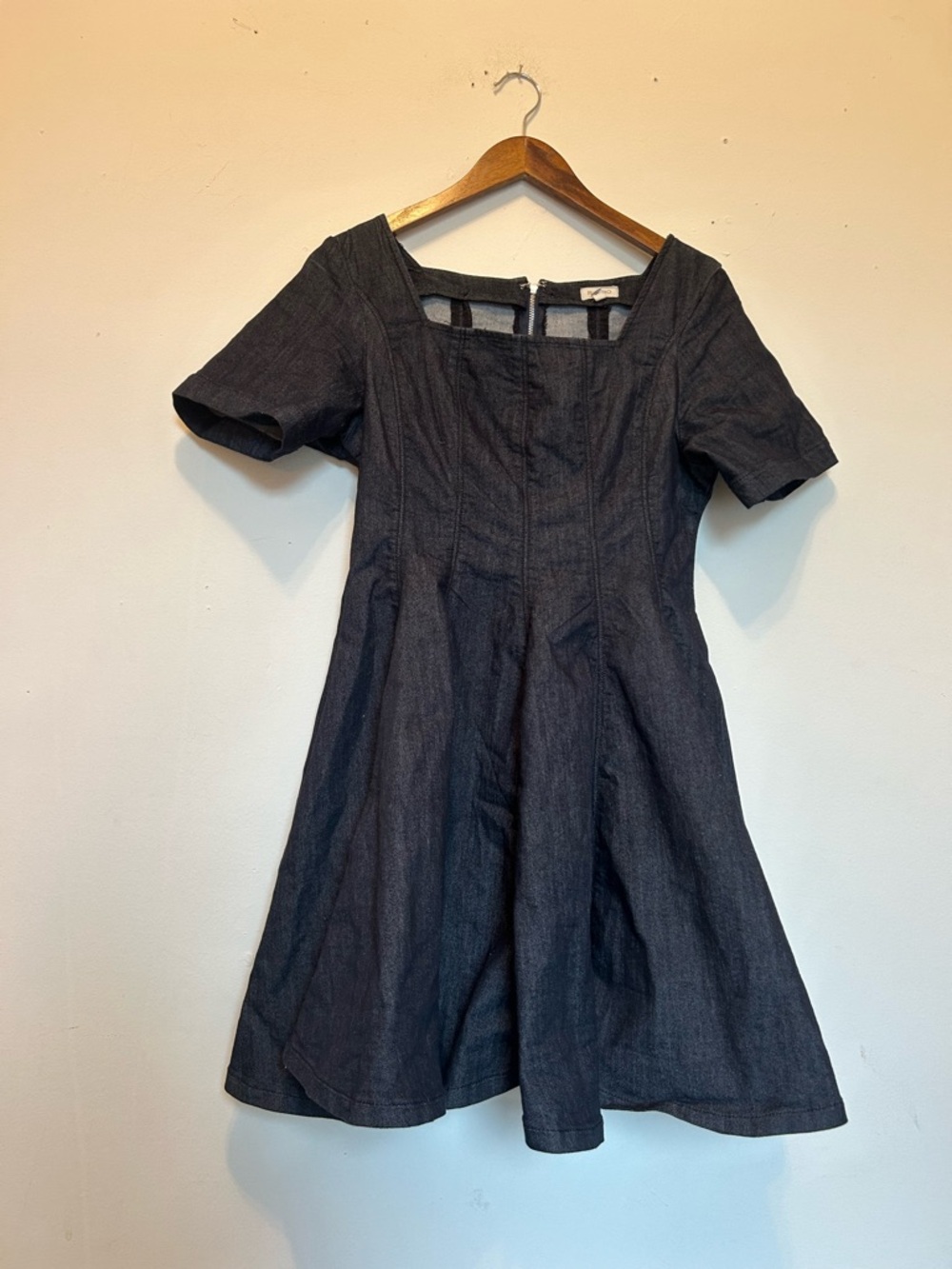 Dark Denim Dress with Square Neck